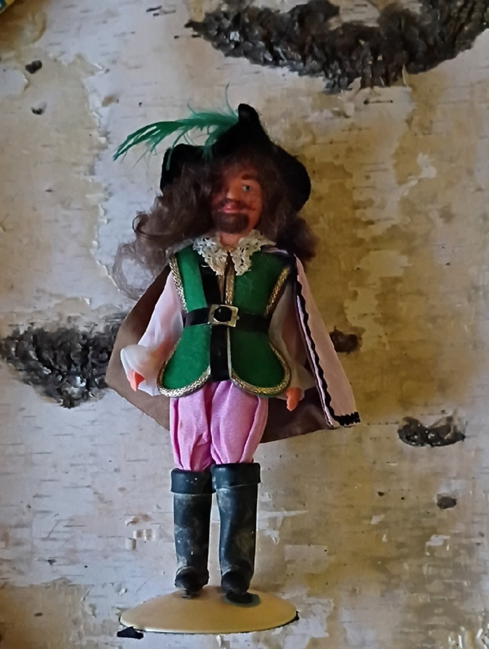 Vintage Green Velvet Musketeer Doll with Pink Trousers